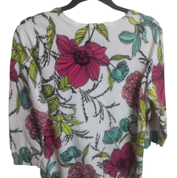 All Over Flower Print Cotton Blend Sweater - Picture 3 of 14